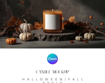 Halloween Candle Mockup, Candle Mockup Canva, Fall Candle Mockup, Printify Candle Mockup, Autumn Amber Candle, Fall Pumpkin Candles