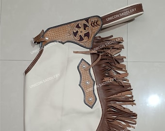 Handmade Leather Western Chinks: Floral Tooled Trail Riding Chaps