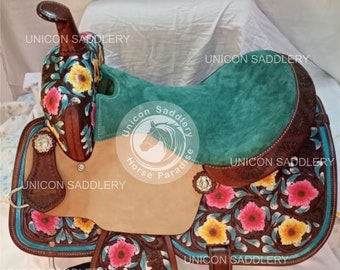 Western Barrel Horse Saddle with Matching Tack Set (Head Stall, Brest Collar & Reins) and Free Shipping