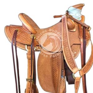 Wade Tree A Fork Premium Western Leather Roping Ranch Equestrian with Tack Set (Head Stall & Breast Collar) Free Shipping