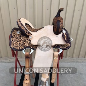 Western Horse Leather Barrel Saddle, New Style Racing Saddle, Barrel Pleasure, Rough out Saddle with Matching Tack Set and Free Shipping