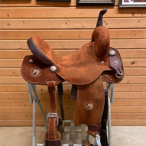 Western Rough Out Barrel Racing Saddle with Matching Tack Set and Free Shipping