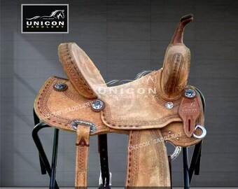Rough Out Leather Western Barrel Saddle with Matching Tack Set