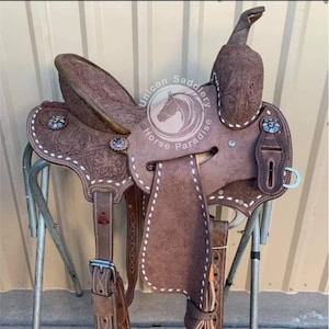 Western Leather Strip Down Barrel Horse Racing Saddle with Matching Headstall, Breastplate, Reins & Girth Size(10&quot; to 18&quot;) and Free Shipping