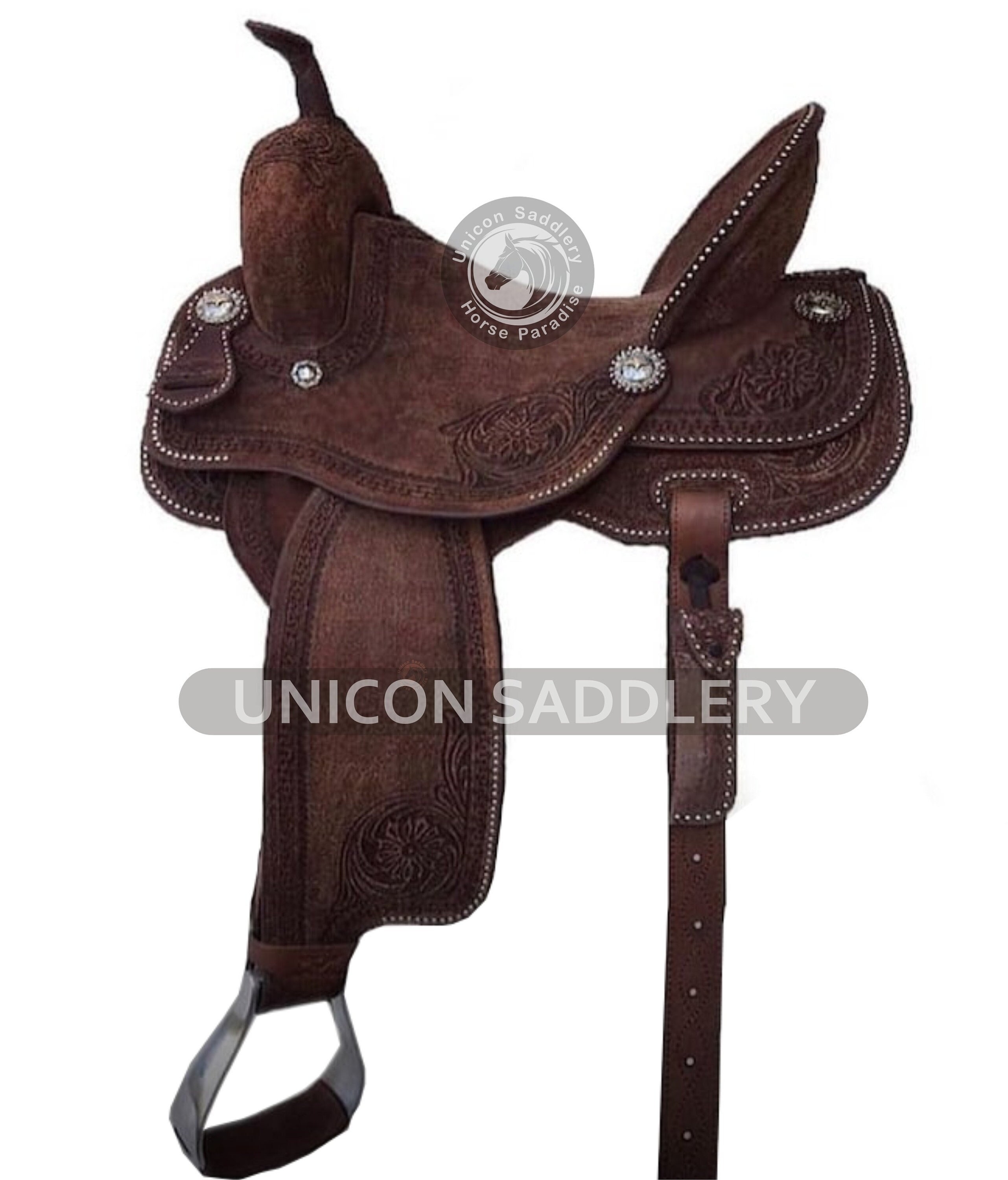 Western Barrel Horse Saddle with Matching Tack Set (Head Stall, Brest Collar & Reins) and Free Shipping
