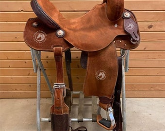 Western Rough Out Barrel Racing Saddle with Matching Tack Set and Free Shipping