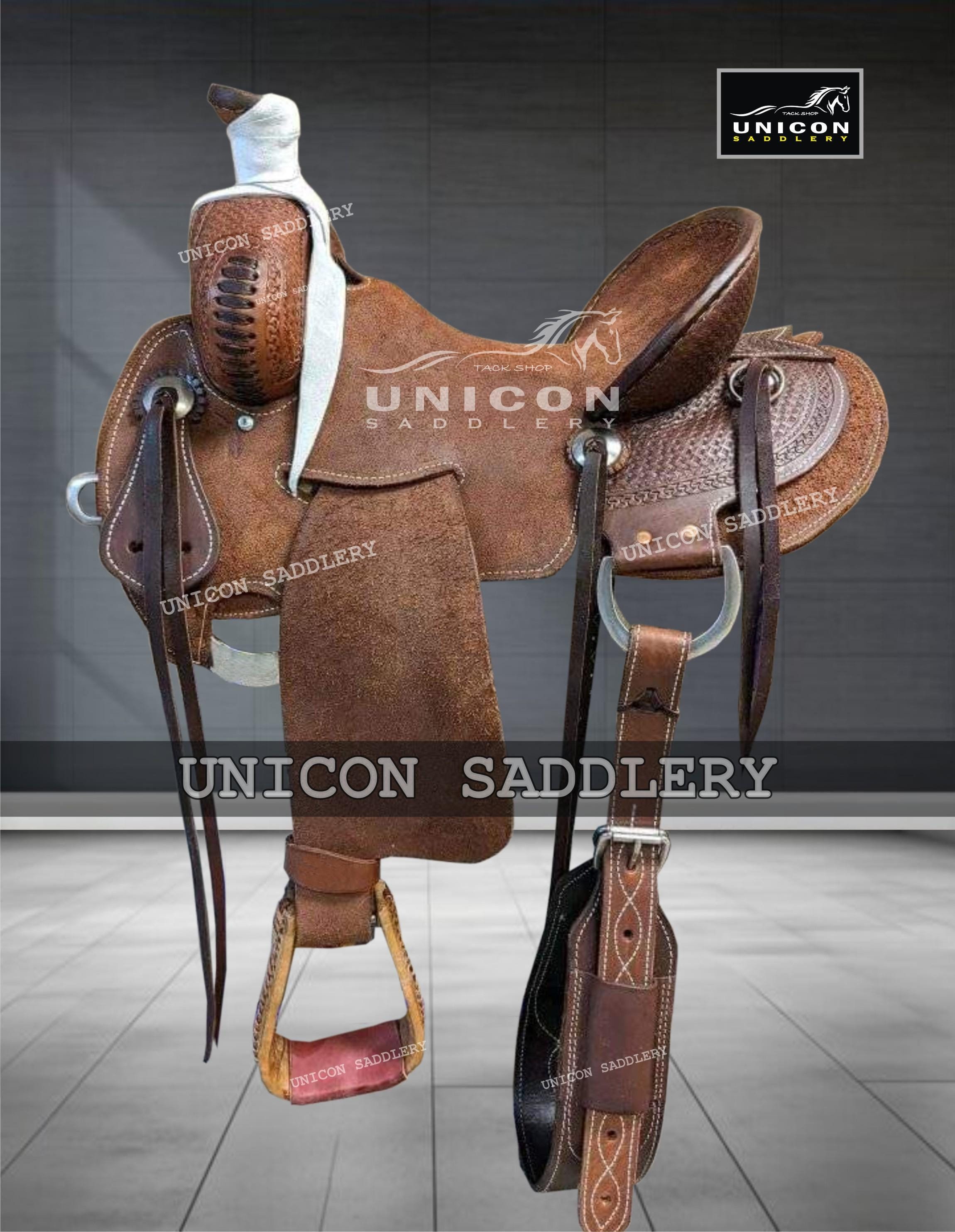 Selle de cheval Western Down Roper Ranch en cuir naturel avec siège