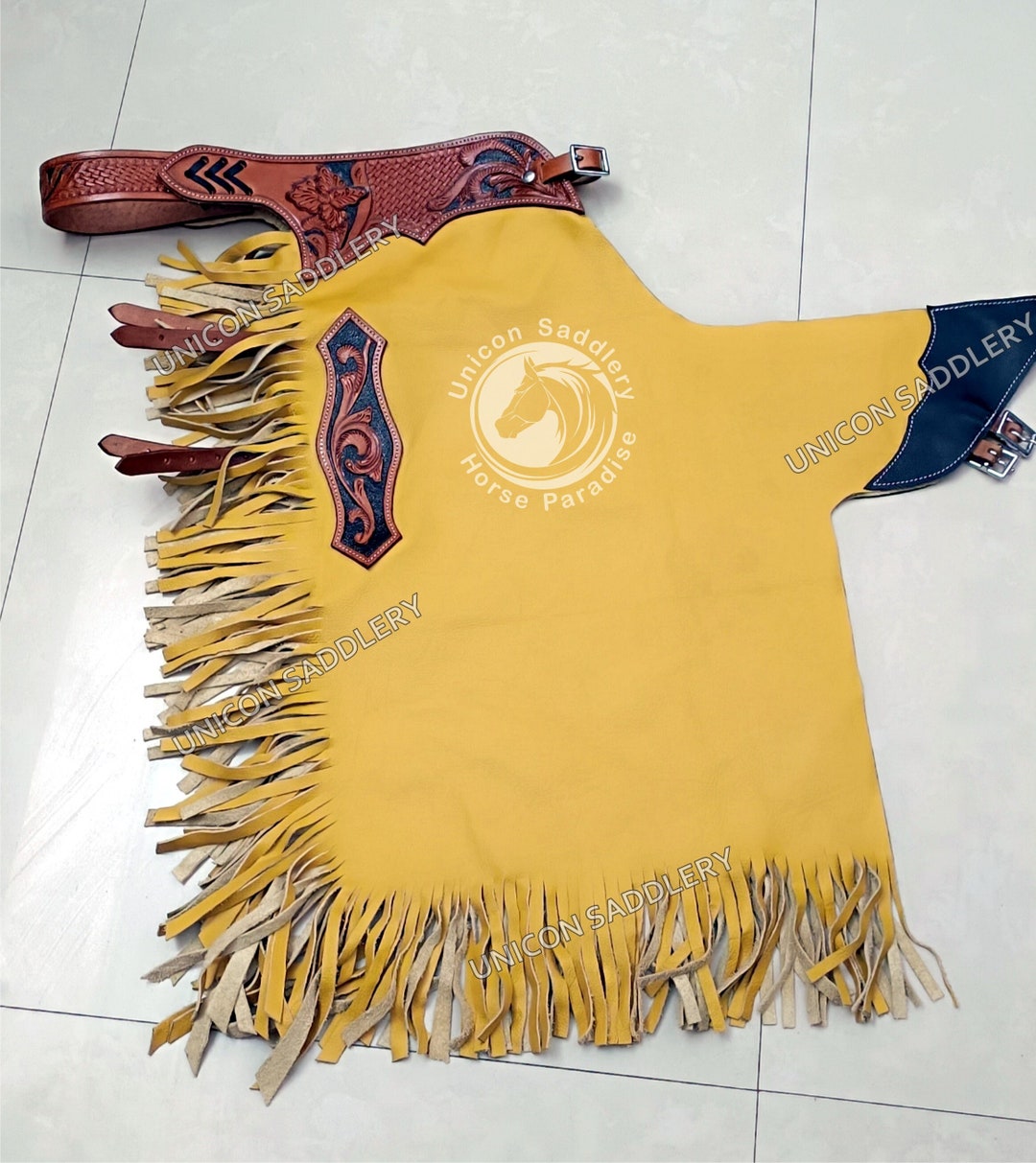 Custom Western Fringe Leather Chinks: Yellow Horse Riding Chaps - Etsy