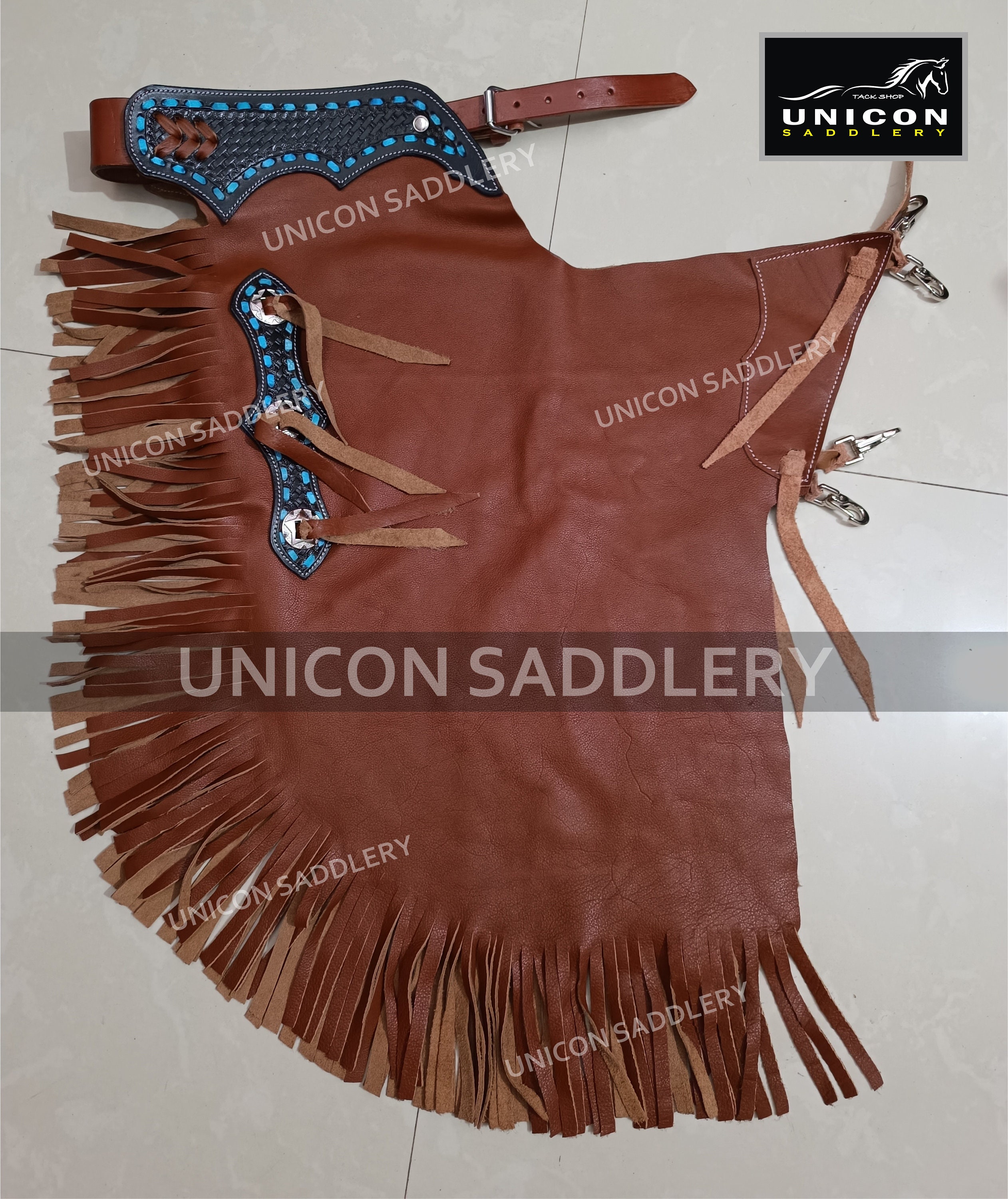 Handmade Leather Western Chinks: Floral Tooled Bull Riding Chaps