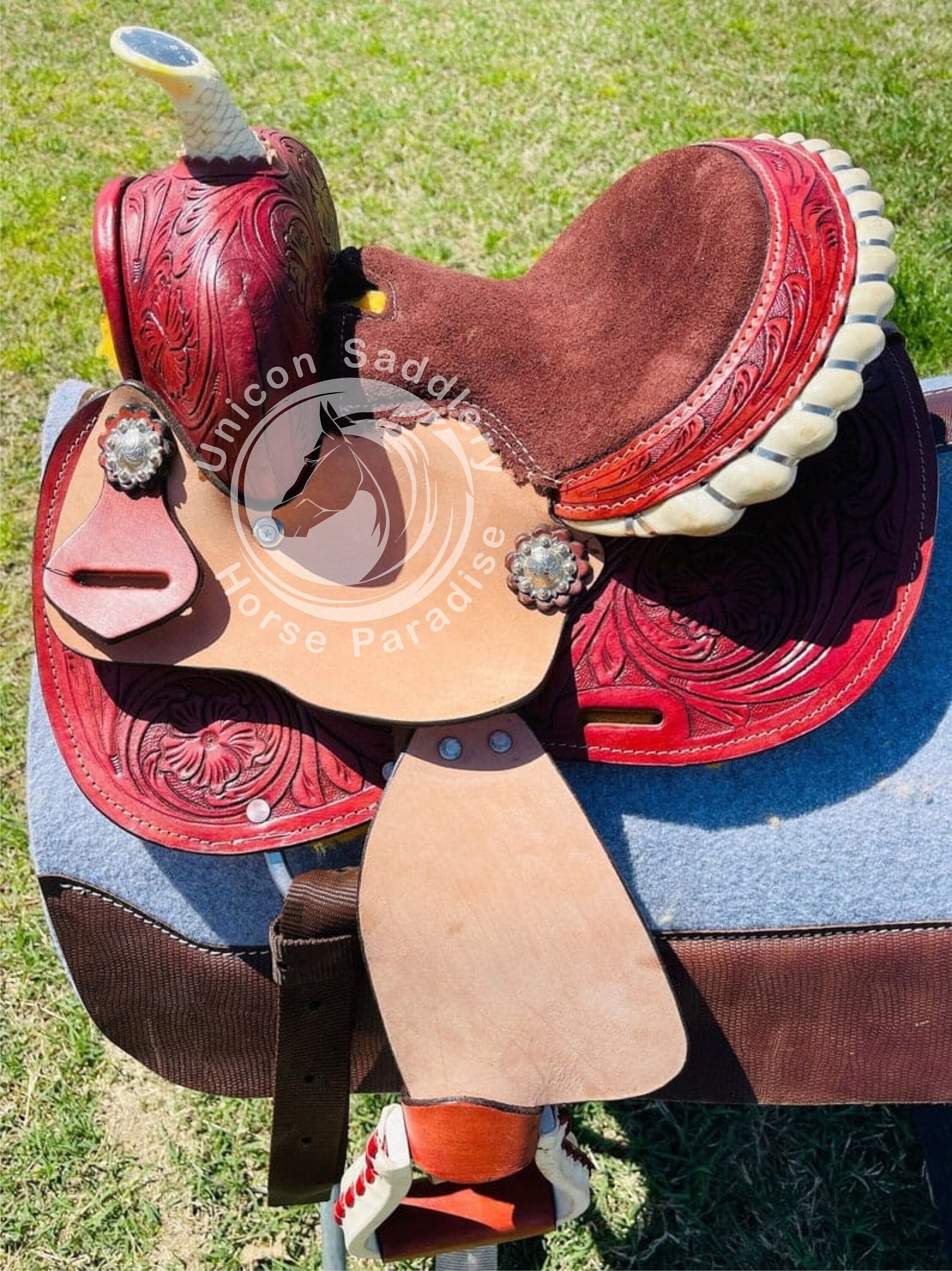 Kids Western Leather Hand carve Horse Saddle 8" Seat size with Free Shipping