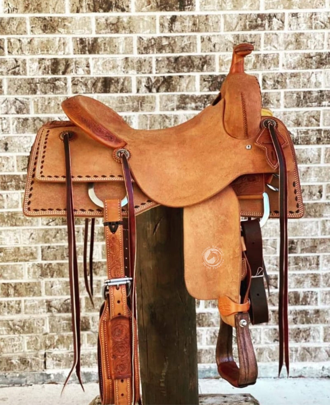 Western Rough Out Handmade Ranch Saddle With Tack Set and Free Shipping