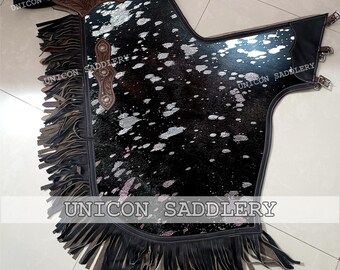 Custom Printed Hair-on Cowhide Chinks: Rodeo Bull Riding Chaps