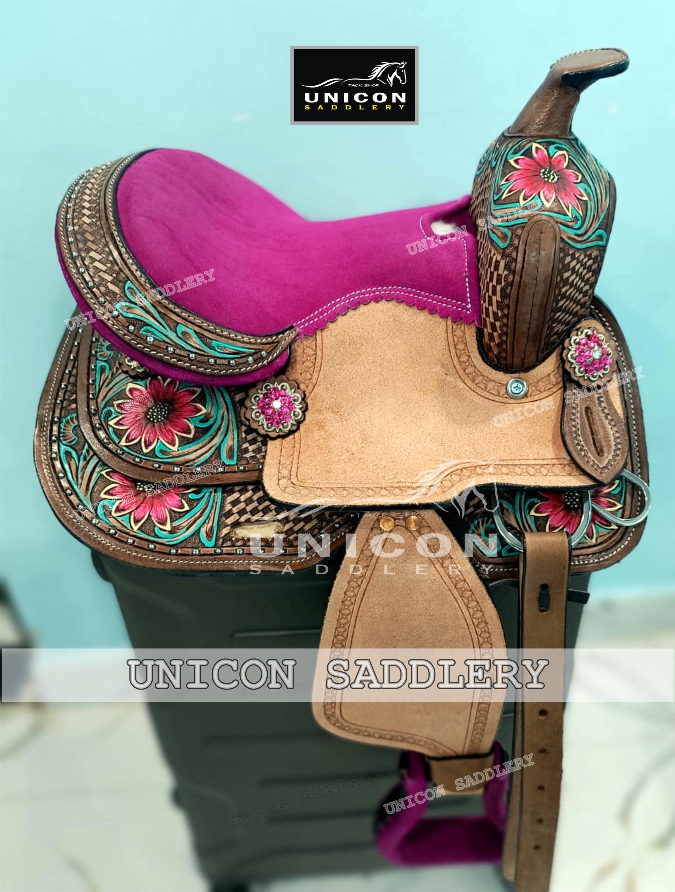 Western Barrel Racing Horse Saddle Suede Seat With Tack Set Free Shipping 02 Mu