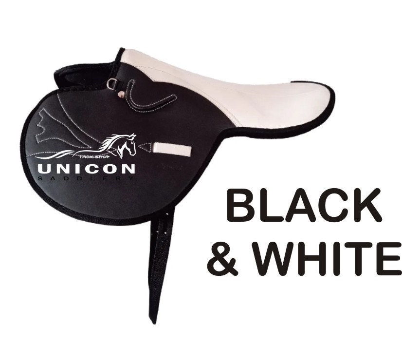 Selle de course hippique synthétique légère avec étriers en aluminium - France
