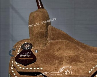 Selle Western Barrel en cur brut avec jeu d'attaches assortes