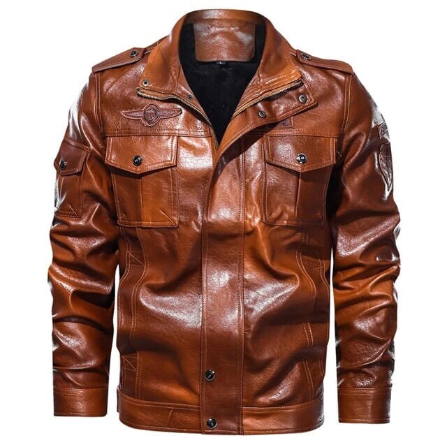 Men's Brown Color Leather Jacket Stand Collar With Full - Etsy