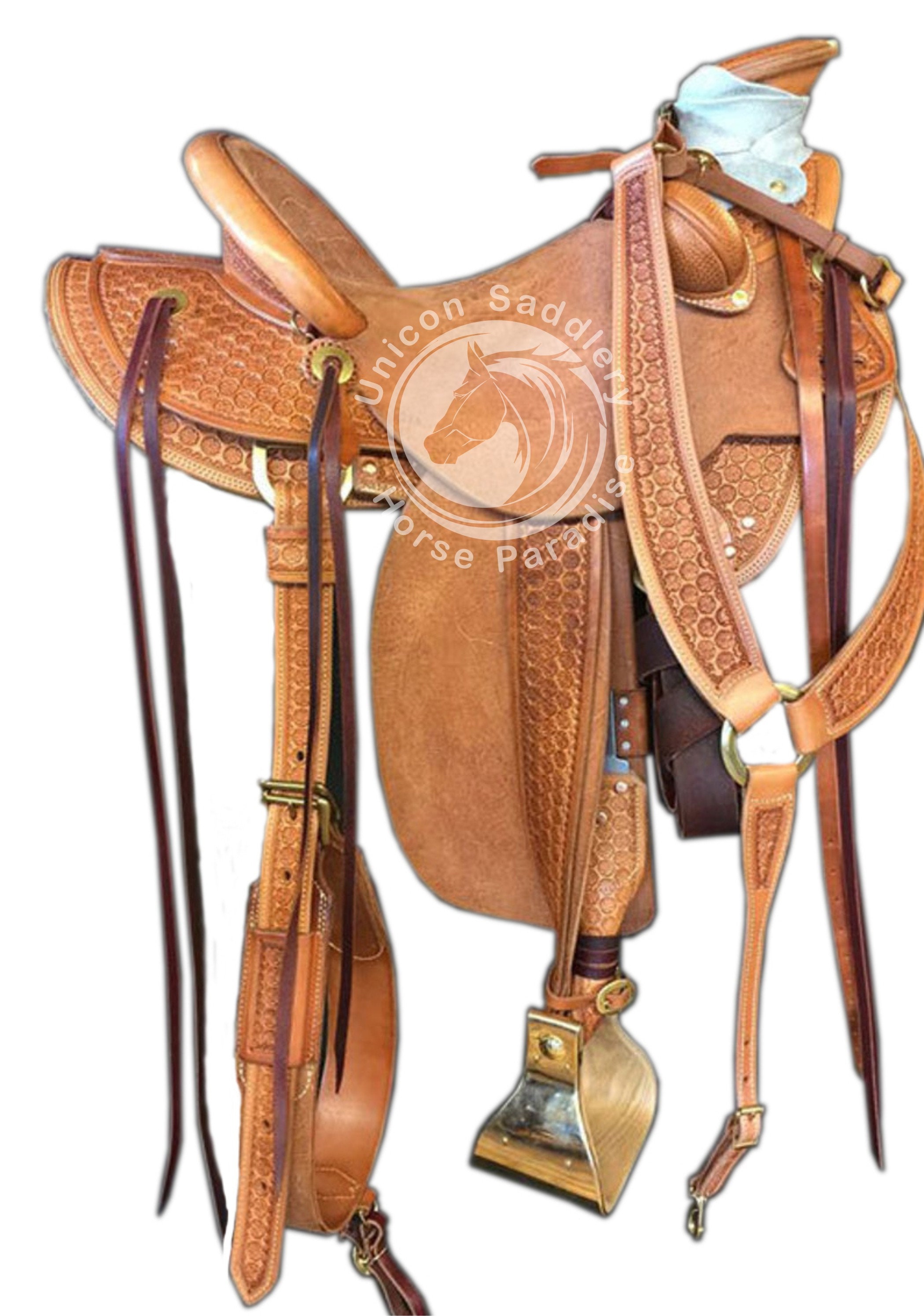 Selle Western Wade Tree A Fork - Cuir, Main Toolée, Tailles 12 à 18 Pouces