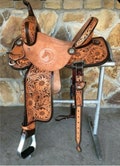 Western Barrel Saddle with Matching Tack Set: Hand Carved Buffalo Leather product logo