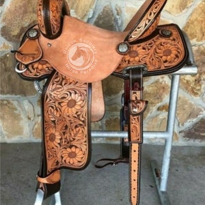 Western Barrel Horse Saddle with Matching Tack Set (Head Stall, Brest Collar & Reins) and Free Shipping
