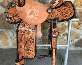 Western Barrel Horse Saddle with Matching Tack Set (Head Stall, Brest Collar & Reins) and Free Shipping