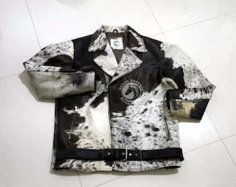 Hair On Hide Leather Motorbike Jacket - Vintage Cowhide Biker Jacket