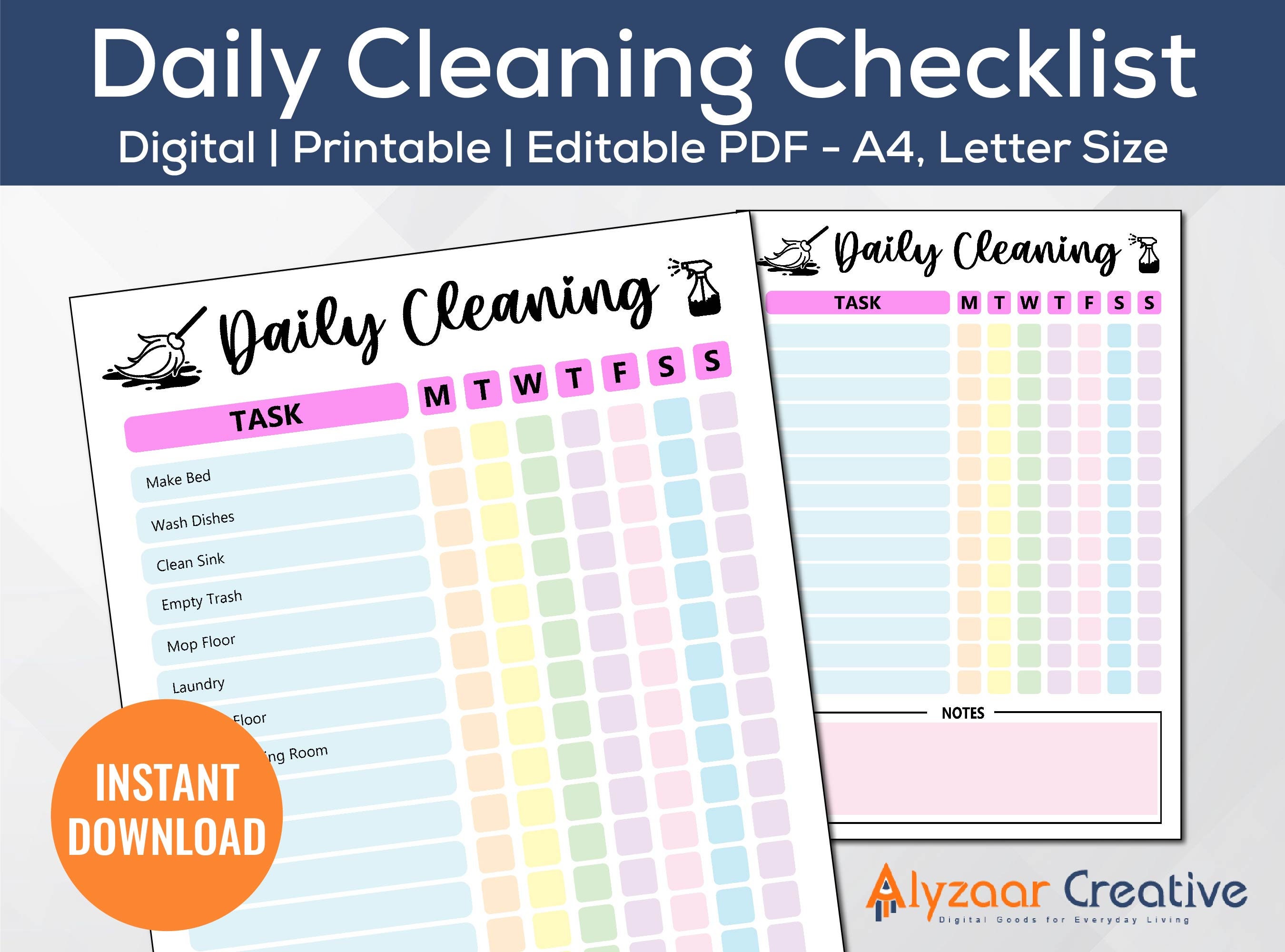 Editable Daily Cleaning Schedule minimalist Cleaning Checklist ...