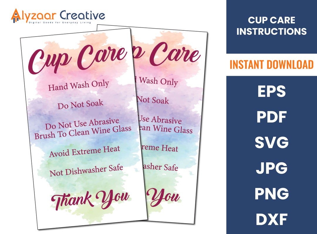 READY TO PRINT Tumbler Cup Care Instructions Card Libbey Glass Can Cup