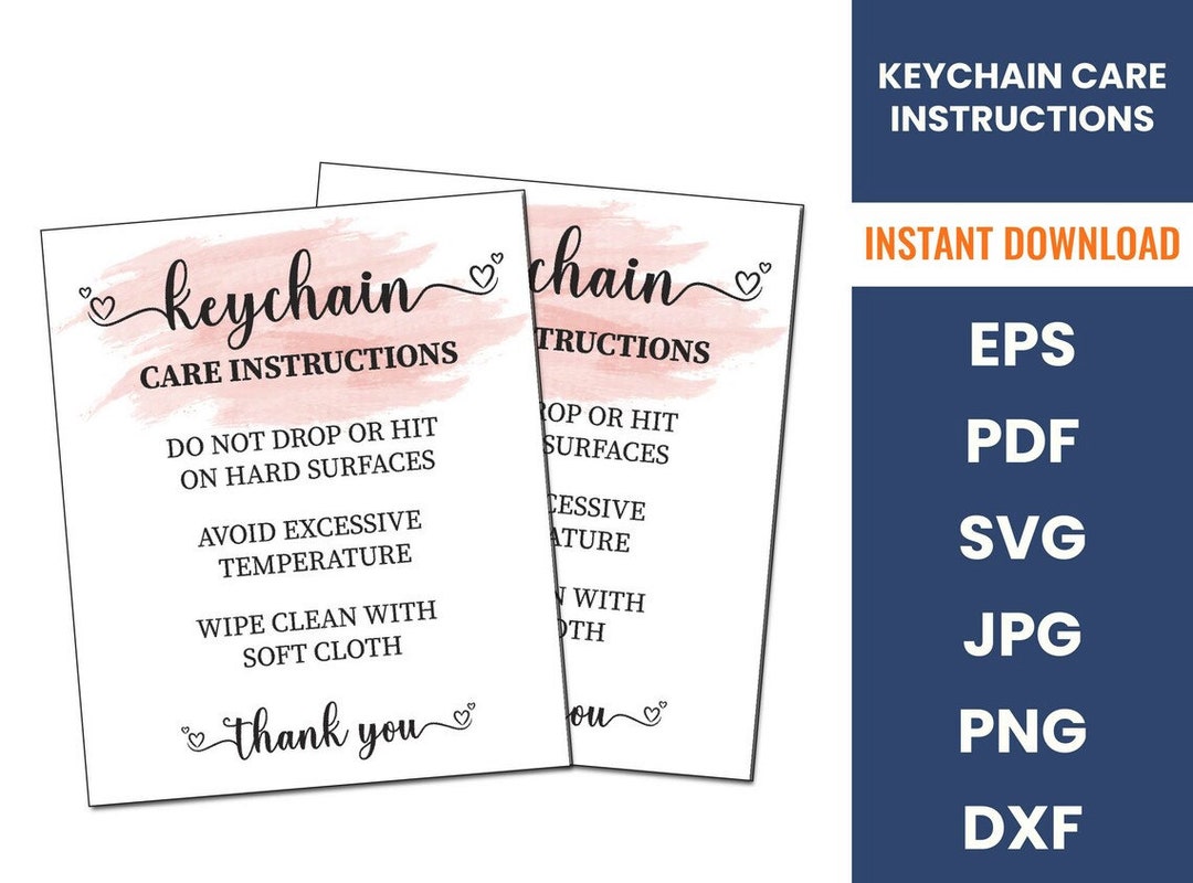 Keychain Care Card Printable Keyring Care Instruction Label READY TO