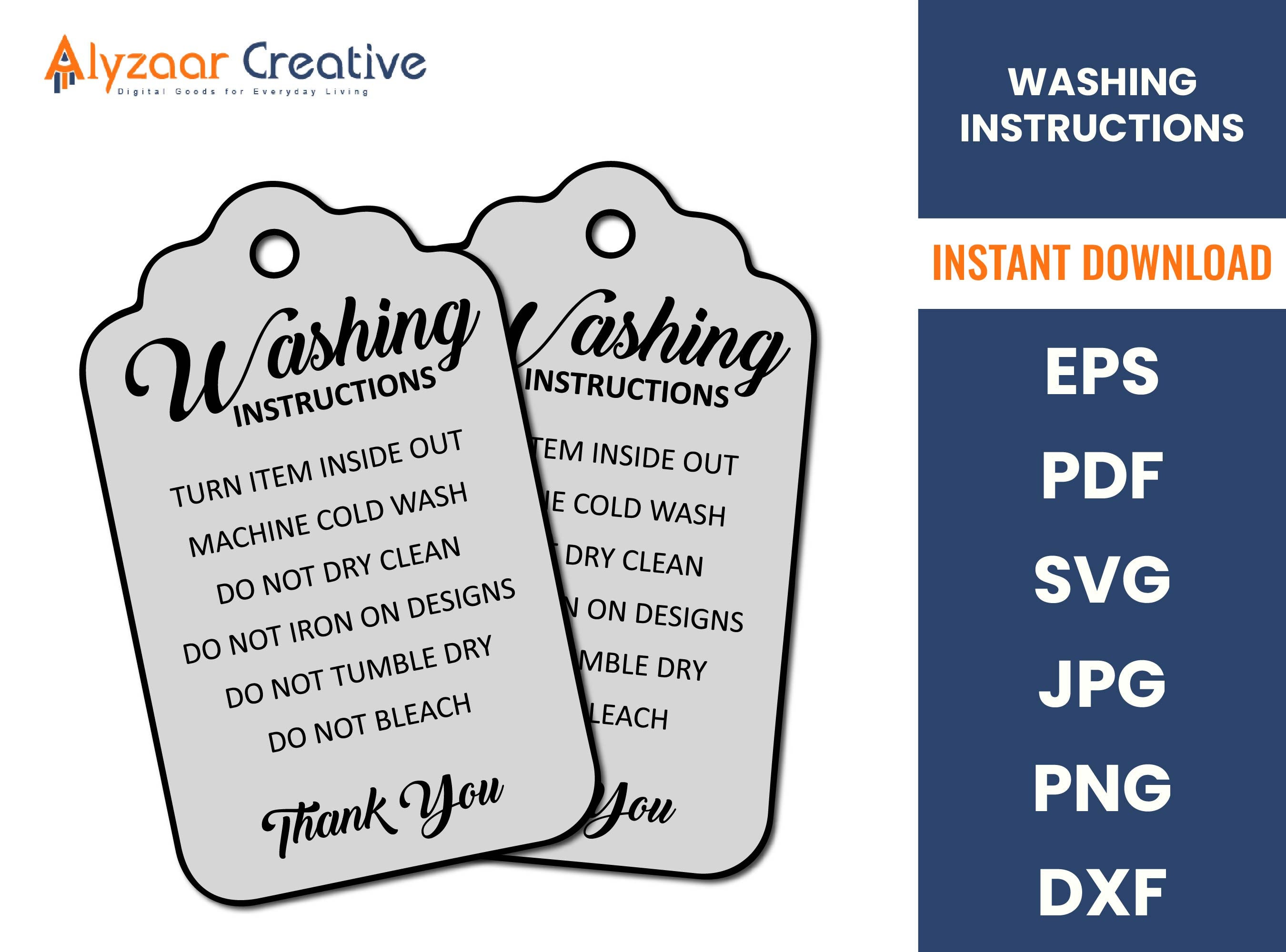 Printable Washing Instructions Tag Shirt Care Card for Tagging Clothing