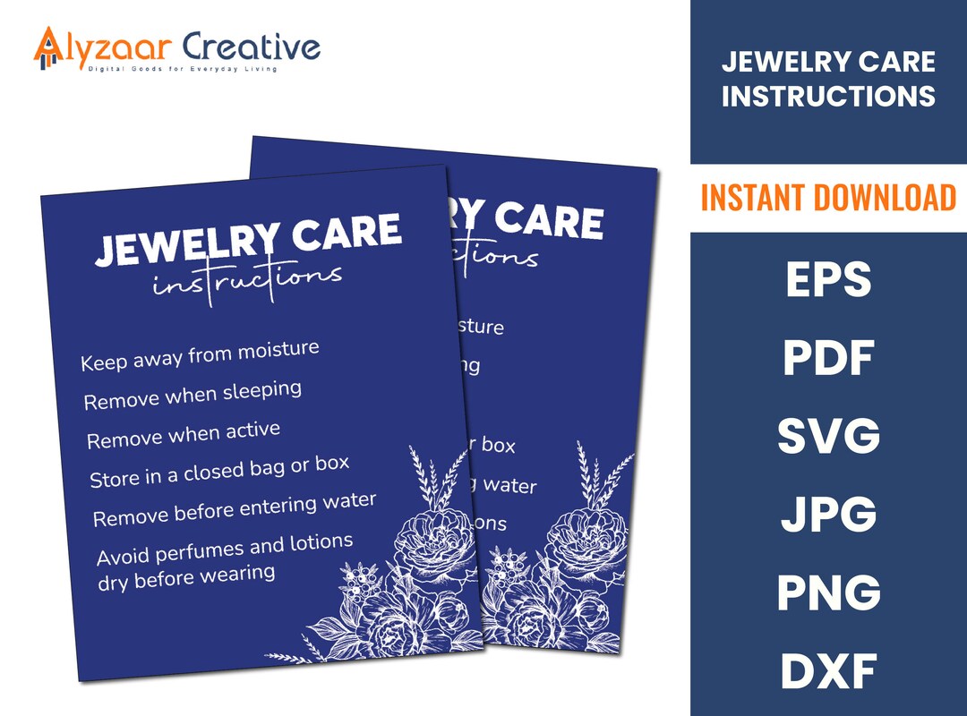 Printable Jewelry Care Instructions Card Jewelry Care Instructions