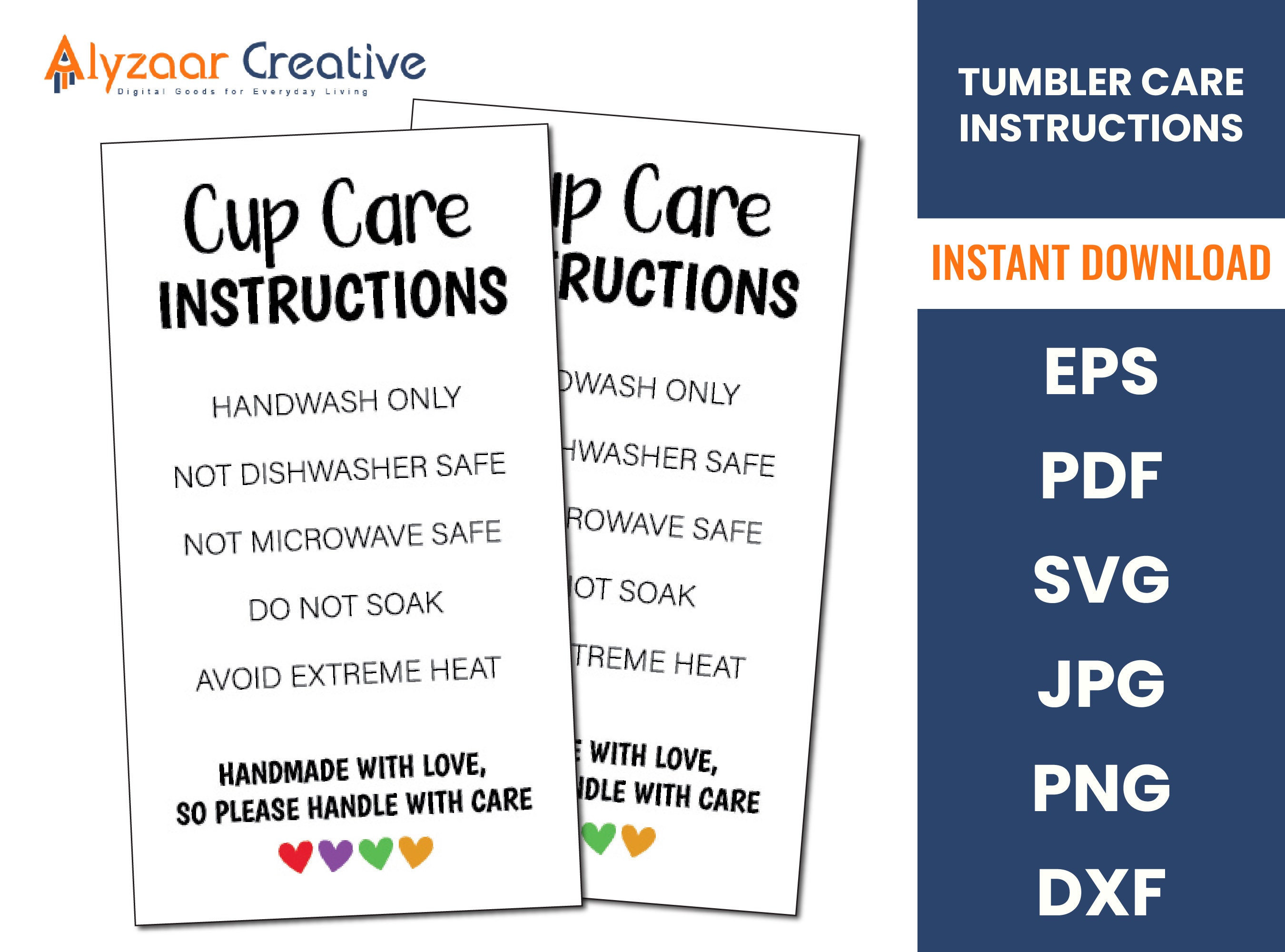 READY TO PRINT Tumbler Cup Care Instructions Card Cup Care