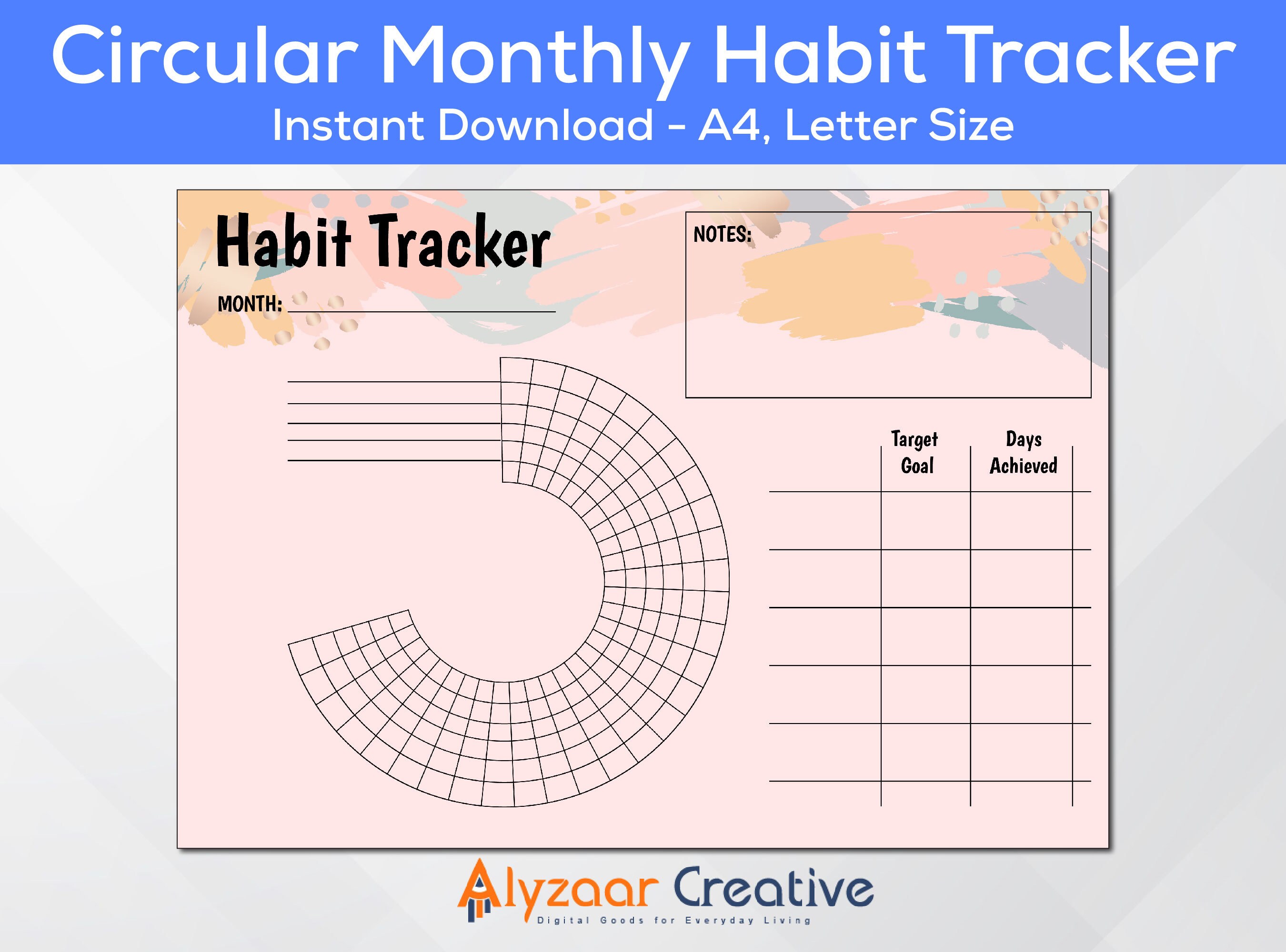 Circle Daily Habit Tracker PDF in Sizes A4, Letter Printable Circle ...