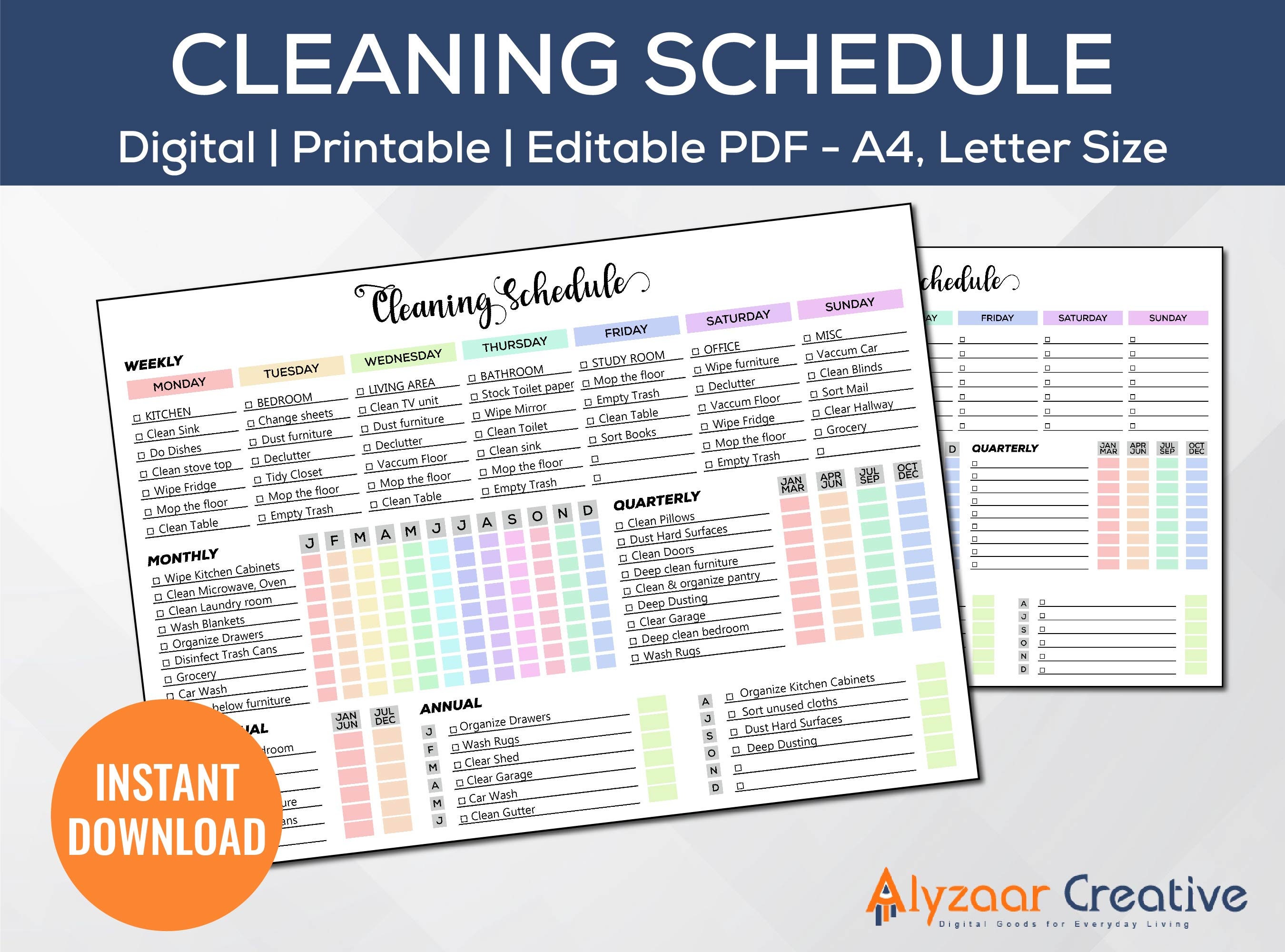 Editable Cleaning Schedule Printable Weekly Cleaning Schedule Printable ...