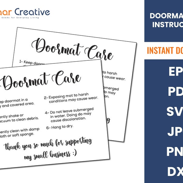 Printable Doormat Care Card | Doormat Care Cards SVG | Floor Mat Welcome Mat Care Instructions | Printable Floor Mat Care Card Design