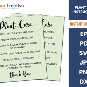 Carte d’instructions PLANT CARE | Étiquettes de jardin de plantes d’intérieur | Carte d’entretien des plantes | Instructions pour les plantes | Numérique | d’entretien des plantes Carte de soins SVG