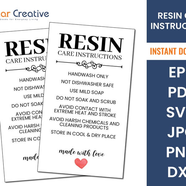 Resin Care Card | Printable Resin Wash Instructions | Ready to Print Resin Care Card | Small Business Care Card | Care Instructions SVG