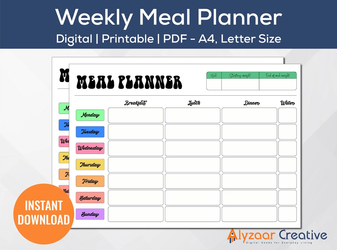 Weekly Meal Planner Weekly Meal Planner Printable Weekly Menu Weekly