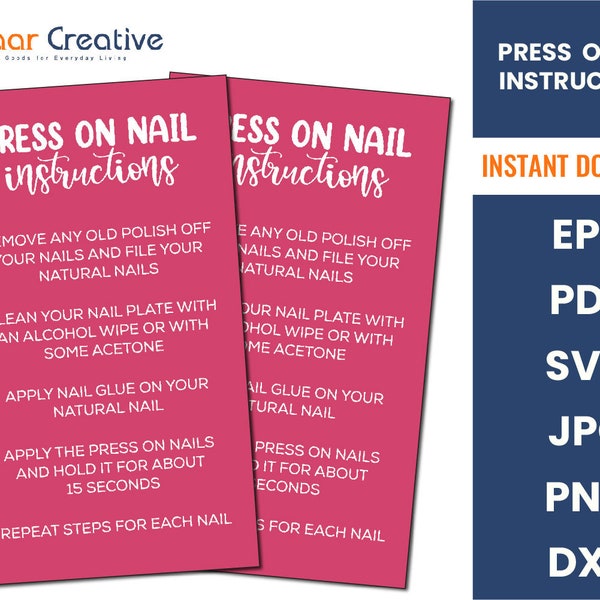 Press on Nail Cards 2 x 3.5 Inches Business Card  Instructions | Small Business Supplies | How to Apply and Remove Press on Nail Supplies