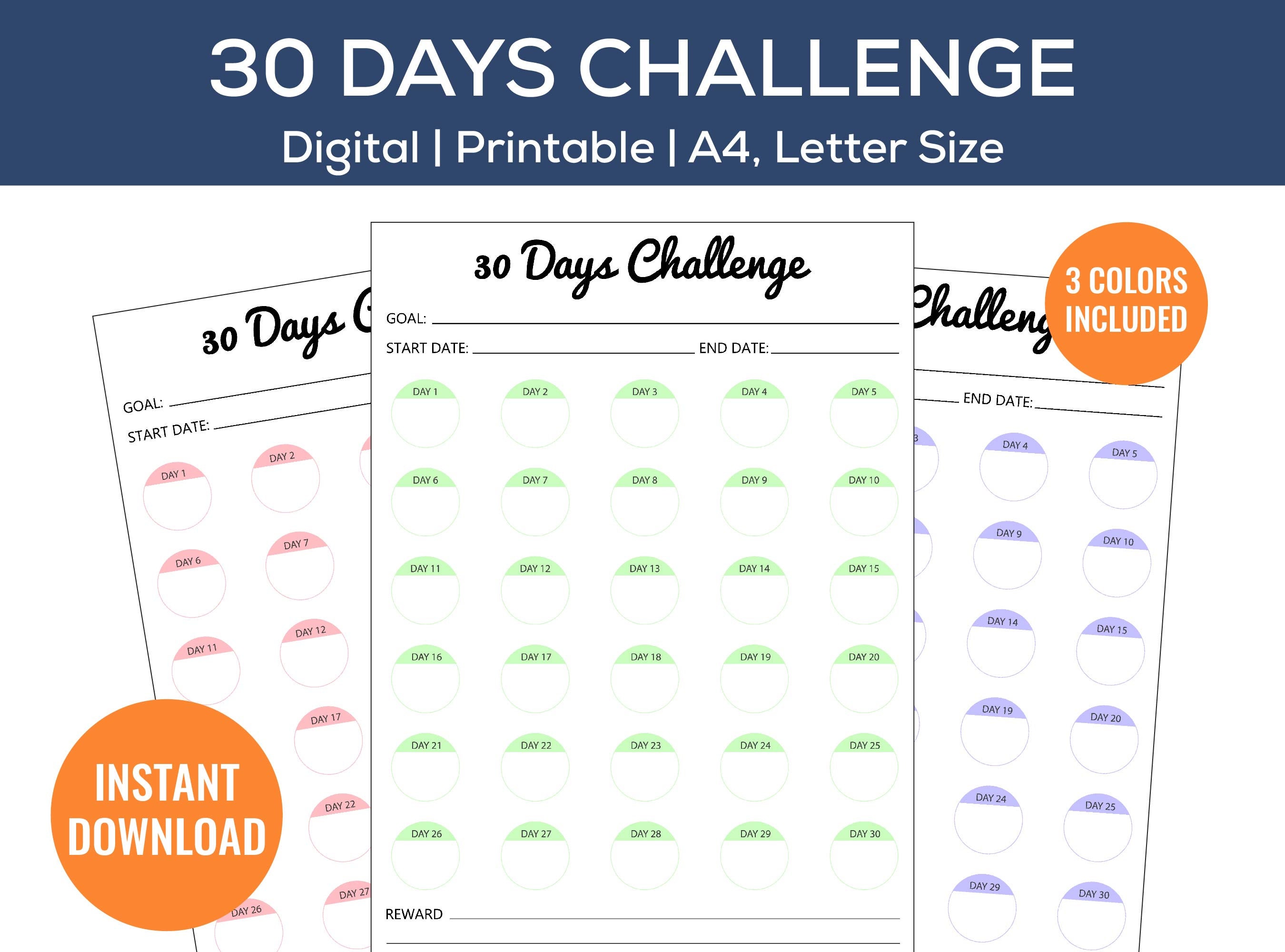 30 Day Challenge Goal Setting Progress Tracker Habit Forming 30 Day ...