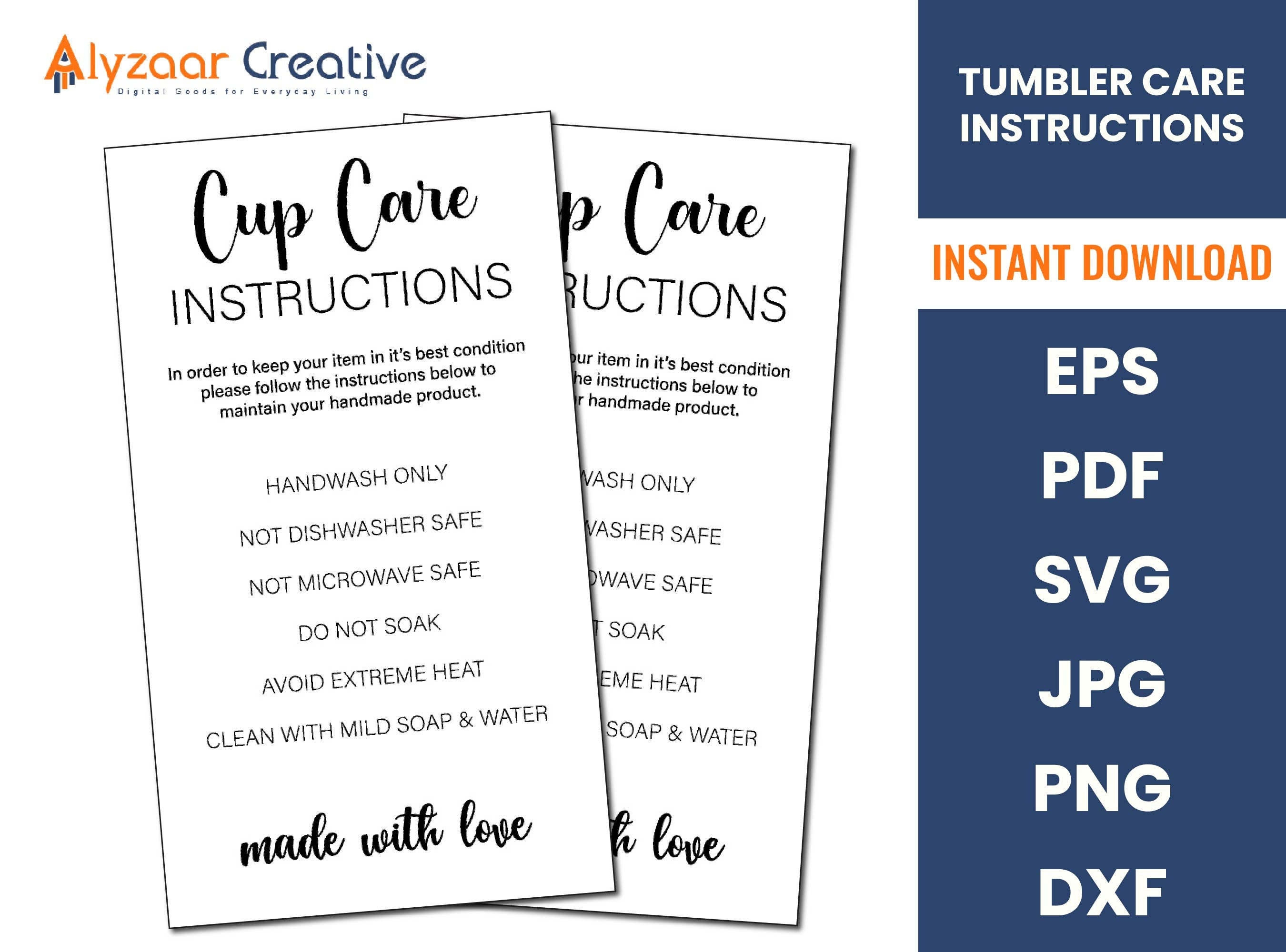 Printable Cup Care Card Template | Printable Tumbler Care Card Template ...