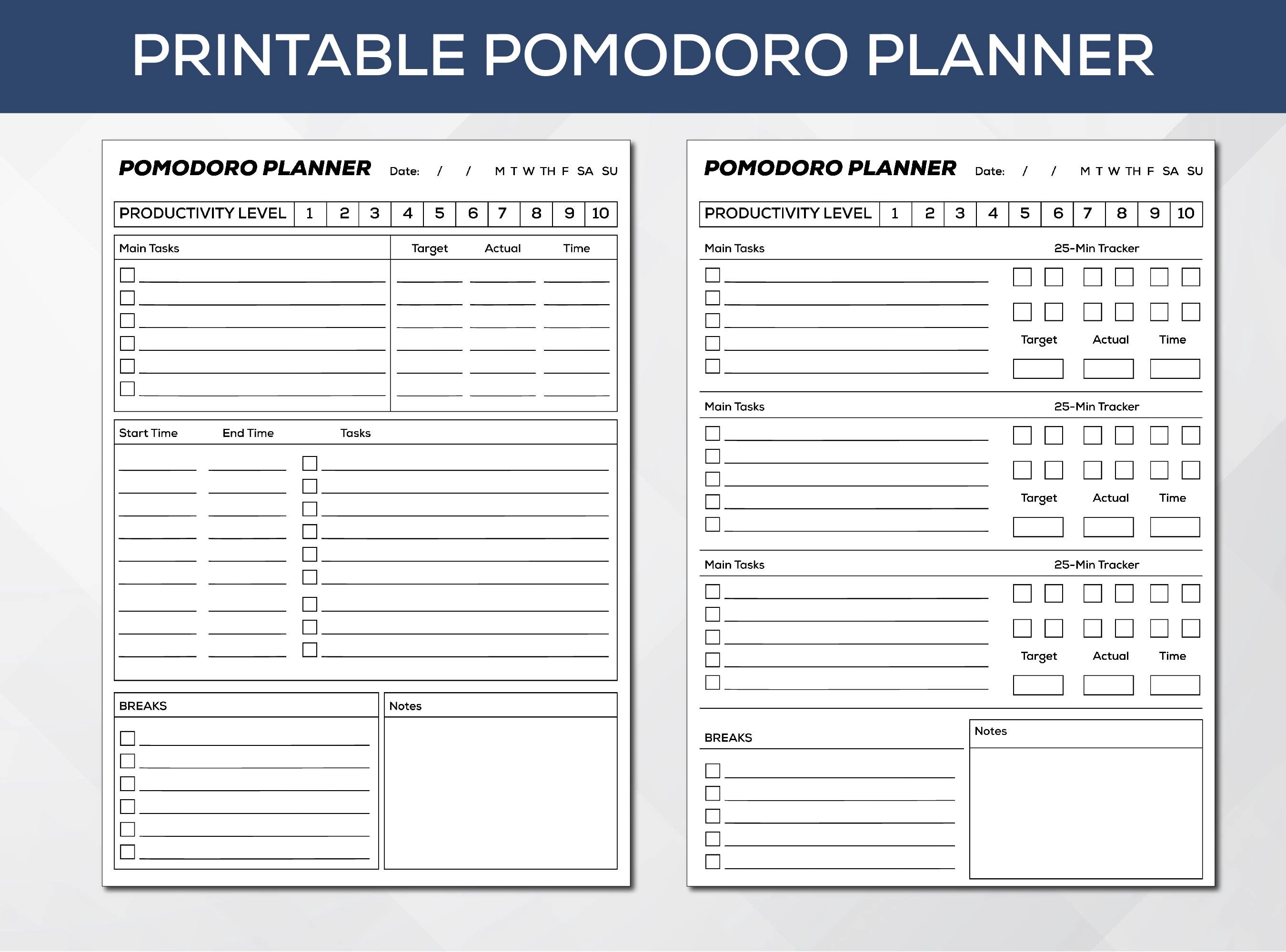 Pomodoro Printable Planner Simple Pomodoro Planner Printable Study ...