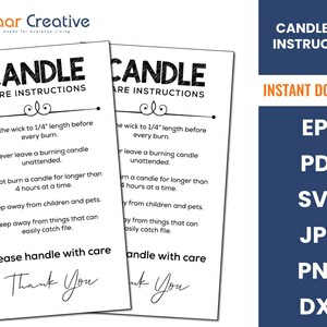 Minimalist Printable Candle Care Instructions Card | Small Business Supplies | Candle Care Guide SVG | Candle Small Business Inserts