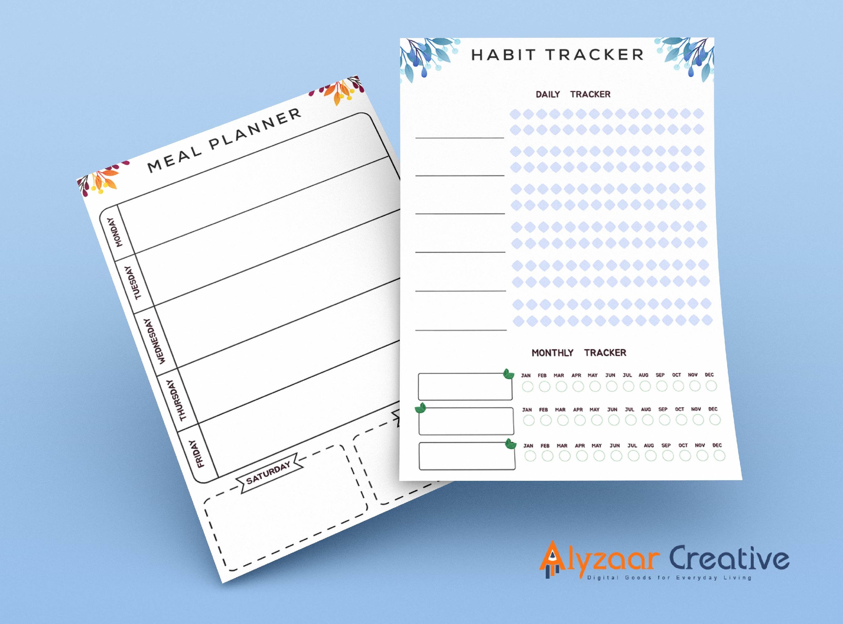 Printable Habit Tracker Printable Meal Planner Floral Meal Planner ...