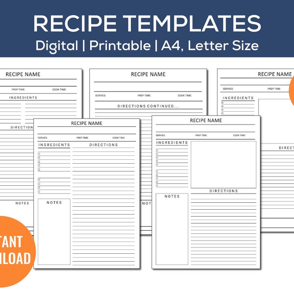 Recipe Template | Printable Recipe Book | Printable Recipe Template | MINIMAL Recipe Template BUNDLE | Modern Recipe Template | Recipe Card