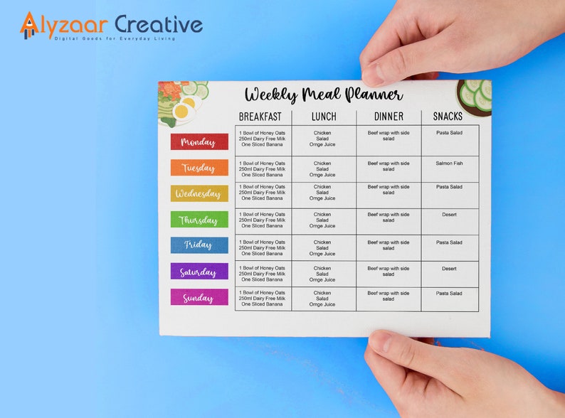 Rainbow Weekly Meal Planner Printable | Printable Weekly Meal Plan ...