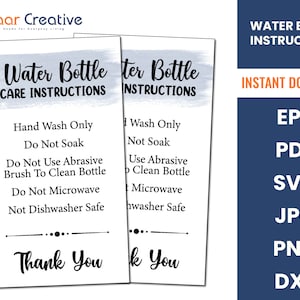 Carte d’entretien de bouteille d’eau imprimable SVG | Instructions relatives à la carte de soins | Bouteille d’eau Grande carte d’entretien instructions | Imprimer et couper des fichiers | Insérer une carte