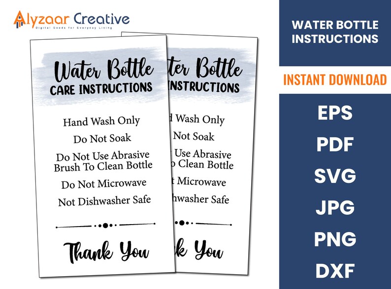 Printable Water Bottle Care Card SVG Care Card Instructions Water