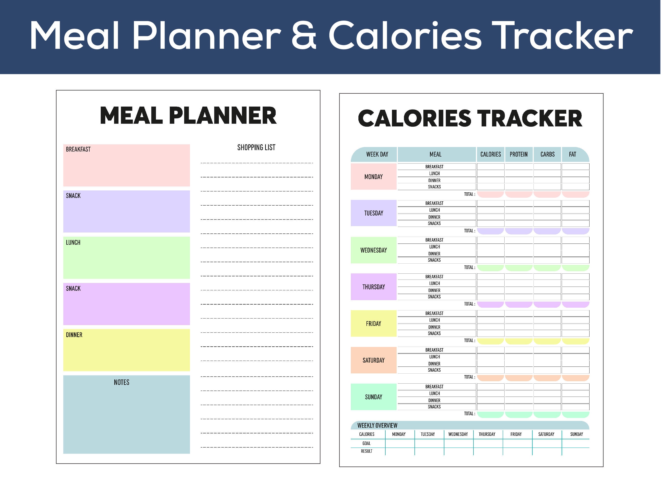 Printable Calorie Tracker &amp; Meal Planner | Calorie Tracker | Monthly ...