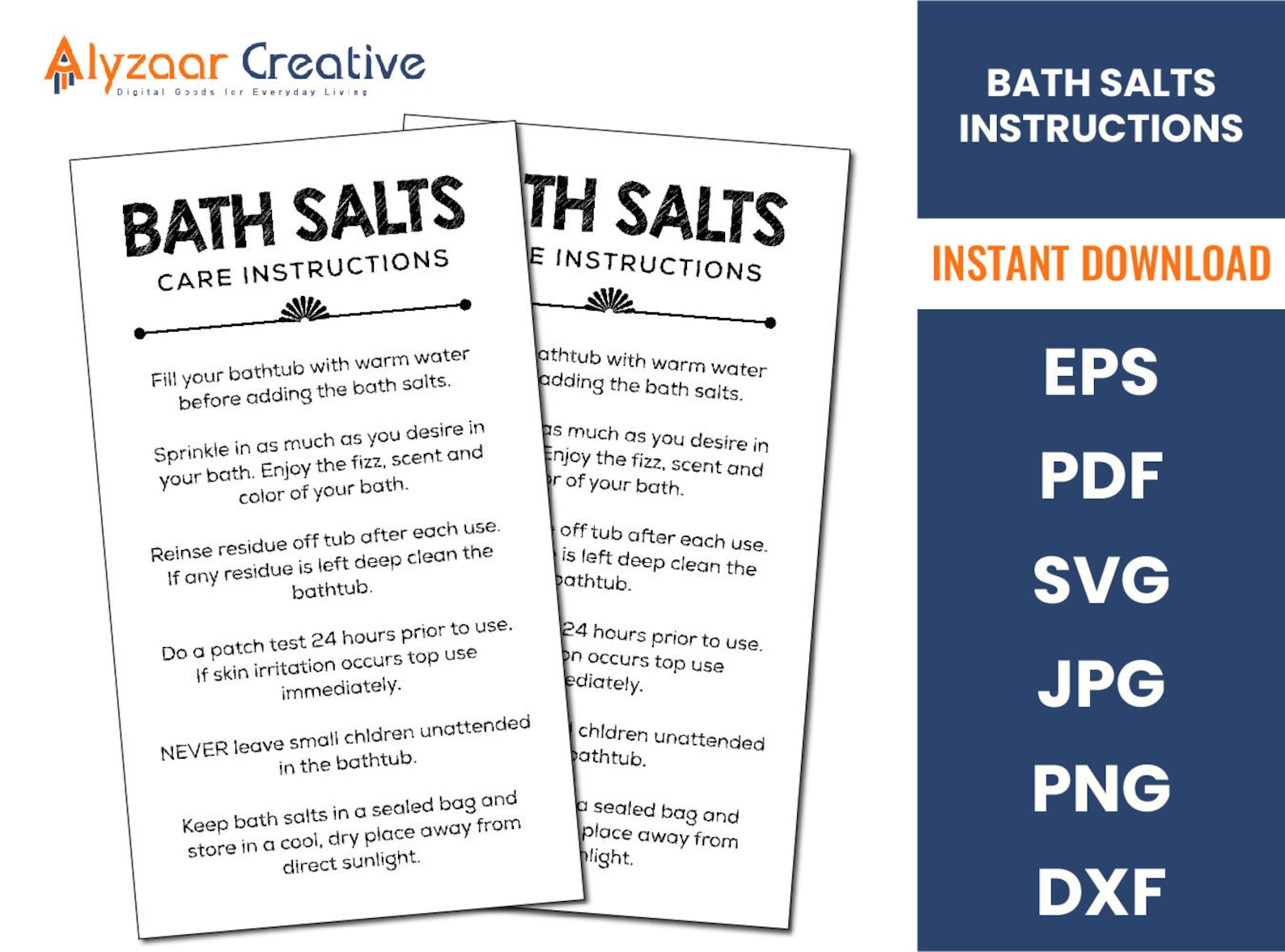 Printable Bath Salts Care Card Epsom Salts Care Guide Template