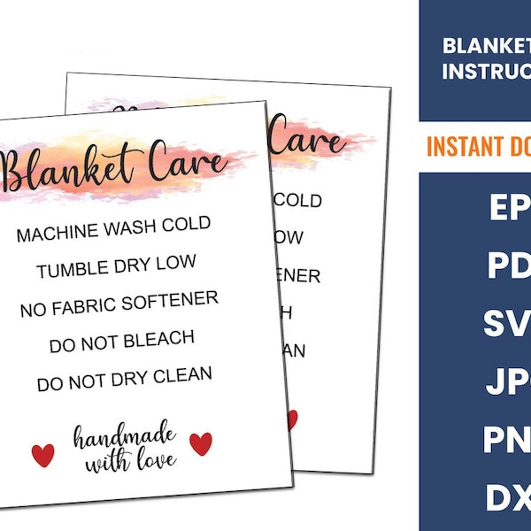 Blanket Care Card | Printable Instructions | Blanket Care Card for Christmas | Blanket Card Printable | Custom Blanket Wash Instructions